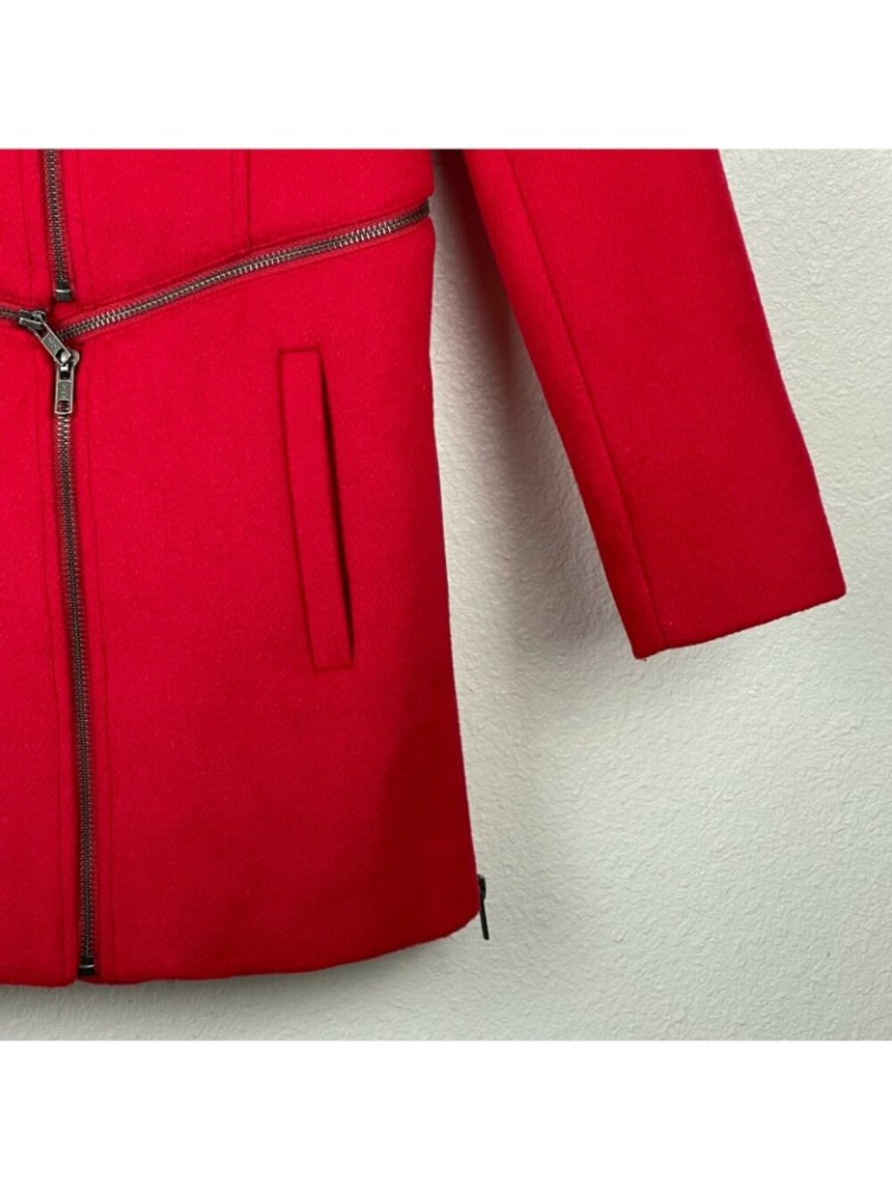 MURAL Jacket Women's Sz XS Wool Convertible Zippered Collared Peacoat Lined Red - Picture 7 of 10